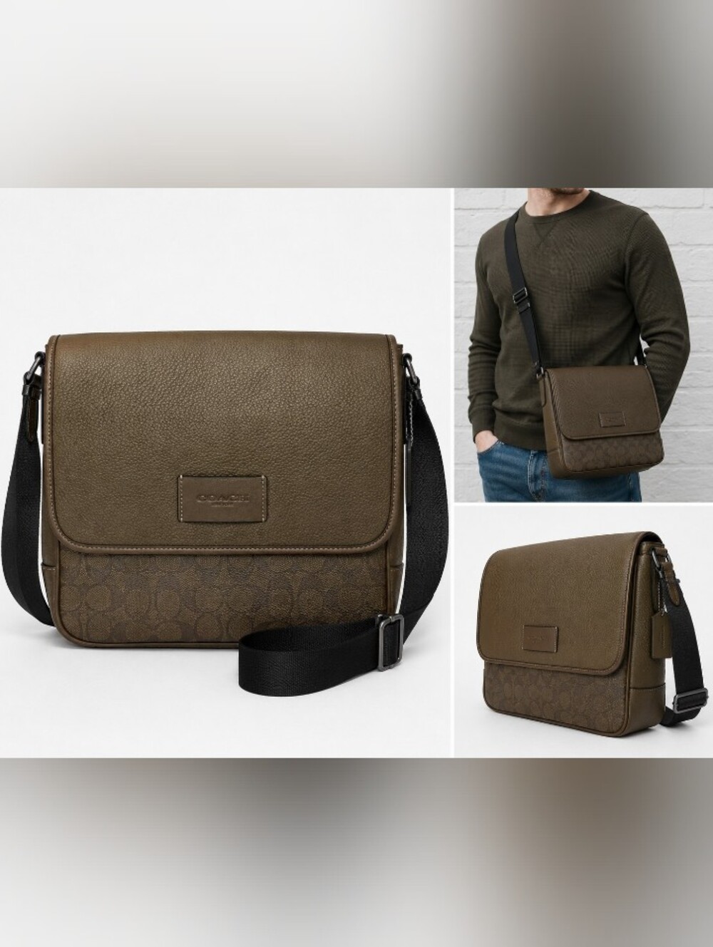 Coach Olive Green Unisex Signature Crossbody Bag